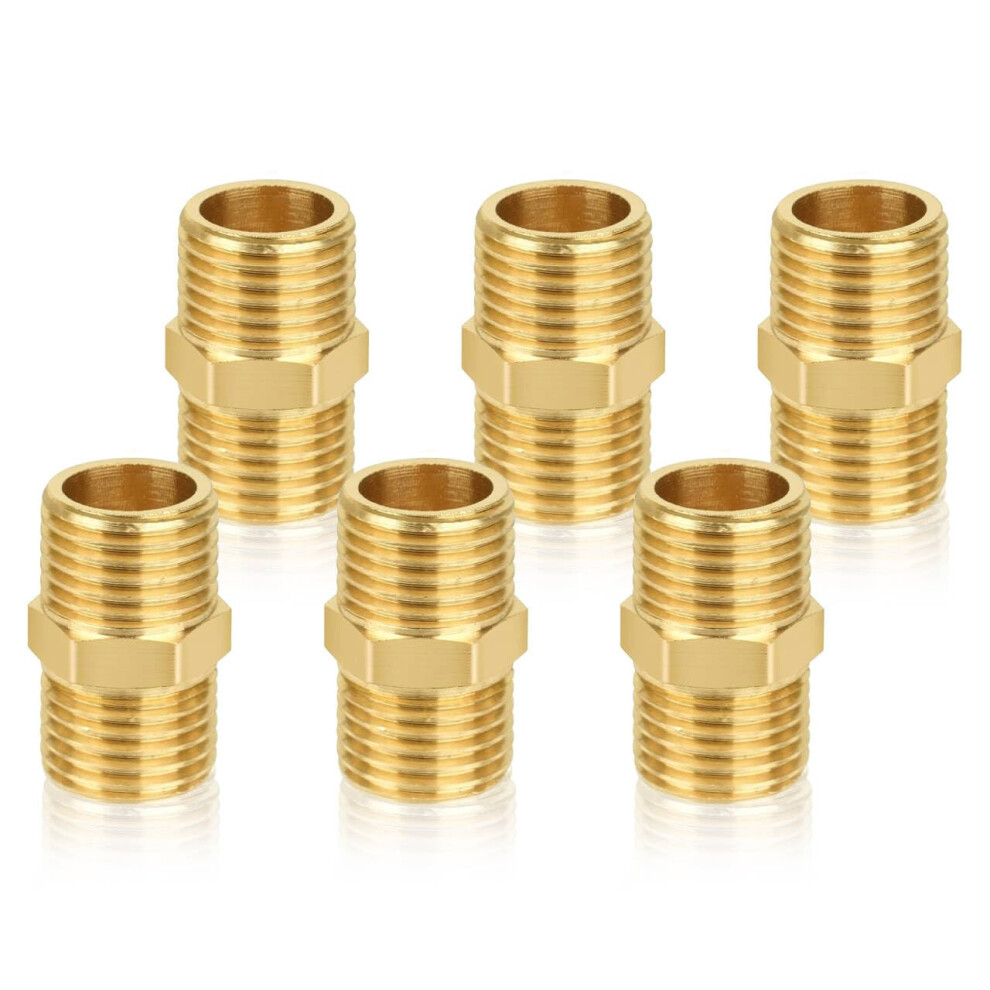 Gas Hose Connectors Pack Of 6, Brass Gas Hose Adapters, 1/4 Double Nipple Thread, Hexagonal Quick Couplings For Gas Pipes 9347817748758