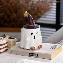 (D) Halloween Coffee Mug, Cute Ceramic Ghost Pattern Coffee Mug, White Pumpkin Ghost Mugs, Cute Handmade Halloween Gifts for Kids Adult