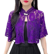 (Purple) Feminine Crocheted Capelet Top Floral Lace Shawls and Wrap for Evening Weddings Party Guest Bride Bridesmaid  White