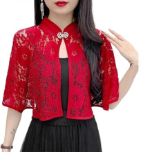 (Rose red) Feminine Crocheted Capelet Top Floral Lace Shawls and Wrap for Evening Weddings Party Guest Bride Bridesmaid  White