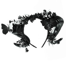 (A) Mysterious Black Rose Sheep Horn Hairband Breathable Plastic Headbands Hair Decors For Halloween Celebrations Concerts B