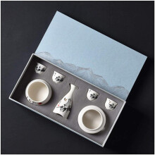Japanese Ceramic Sake Set with Warmer, 7Piece Heat Resistant Porcelain in Gift Box