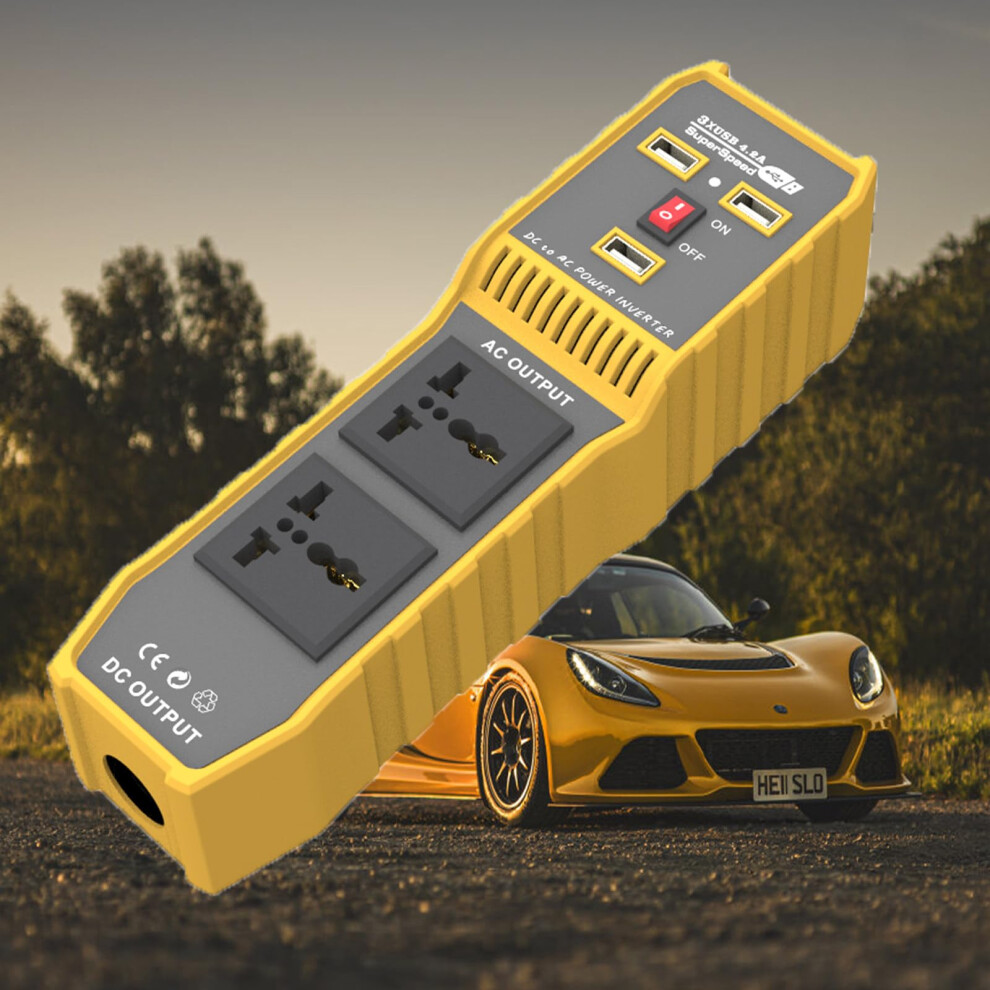 200W Car Power Inverter Dc 12V To Ac 220V Modified Sine Wave With 2 Ac Sockets, Cigarette Lighter Socket, 3 Usb Ports 9187378531235