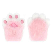 (Pink) Faux Fur Plush Furry Cat Claw Gloves Animal Fox Paws Mittens