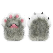 (Dark Gray) Faux Fur Plush Furry Cat Claw Gloves Animal Fox Paws Mittens