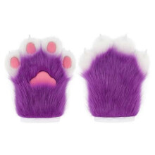 (Purple) Faux Fur Plush Furry Cat Claw Gloves Animal Fox Paws Mittens