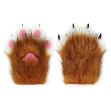 (Red) Faux Fur Plush Furry Cat Claw Gloves Animal Fox Paws Mittens