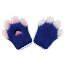 (Blue) Faux Fur Plush Furry Cat Claw Gloves Animal Fox Paws Mittens