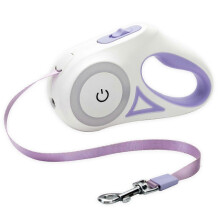 (Purple) 5m Automatic Retractable Dog Leash LED Luminous Leading Fashion Light Straps For Dog Puppy Pet Flexi Walking Running Lead