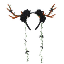 (Black) Women Girls Cute Christmas Elk Horn Shape Headband Festival Hair Hoop for Party Performance Unisex Flower Headpiece Liquor