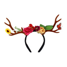 (C) Women Girls Cute Christmas Elk Horn Shape Headband Festival Hair Hoop for Party Performance Unisex Flower Headpiece Liquor