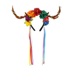 (F) Women Girls Cute Christmas Elk Horn Shape Headband Festival Hair Hoop for Party Performance Unisex Flower Headpiece Liquor