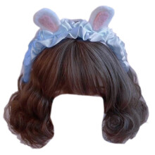 (Blue) Bunny Ears Headband Cute Plush Rabbit Ears Bowkot Decors Costume Cosplay Party Women Girls Hair Accessories Pink