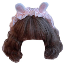 (Pink) Bunny Ears Headband Cute Plush Rabbit Ears Bowkot Decors Costume Cosplay Party Women Girls Hair Accessories Pink