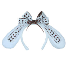 (Brown strip) Lolita Bunny Headband Rabbit Hair Hoop Lolita Headwear Bunny Hair Clip Girl Sweet Plush Hair Bands Children Bows Decor Blue