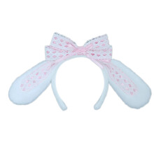 (Pink) Lolita Bunny Headband Rabbit Hair Hoop Lolita Headwear Bunny Hair Clip Girl Sweet Plush Hair Bands Children Bows Decor Blue