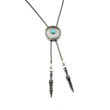 (Blue turquoise gun c) Bolo Tie for Men Western Masquerade Necktie with Alloy Star/Turquoise Buckle Decors Masquerade Costume Accessories
