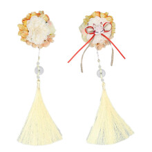 (Yellow) Long Tassel Flower Hair Clip with Tassel Pendant Ponytail Holder Lolita Flower Hairpin Floral- Cosplay Accessories Yellow