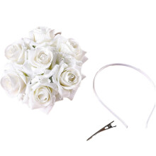 (White) Simulation Rose Flower Crown Hair Wreath Bridal Wedding Party Headband Hairpin Floral Fascinator Hat Festival Headpiece Burgundy