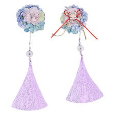 (Purple) Long Tassel Flower Hair Clip with Tassel Pendant Ponytail Holder Lolita Flower Hairpin Floral- Cosplay Accessories Yellow