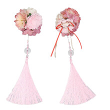 (Pink) Long Tassel Flower Hair Clip with Tassel Pendant Ponytail Holder Lolita Flower Hairpin Floral- Cosplay Accessories Yellow