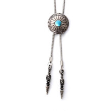 (Blue turquoise white) Bolo Tie for Men Western Masquerade Necktie with Alloy Star/Turquoise Buckle Decors Masquerade Costume Accessories