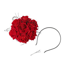 (Red) Simulation Rose Flower Crown Hair Wreath Bridal Wedding Party Headband Hairpin Floral Fascinator Hat Festival Headpiece Burgundy