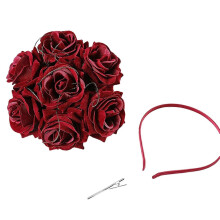(Burgundy) Simulation Rose Flower Crown Hair Wreath Bridal Wedding Party Headband Hairpin Floral Fascinator Hat Festival Headpiece Burgundy