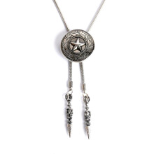 (Five star silver cha) Bolo Tie for Men Western Masquerade Necktie with Alloy Star/Turquoise Buckle Decors Masquerade Costume Accessories