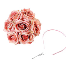 (Pink) Simulation Rose Flower Crown Hair Wreath Bridal Wedding Party Headband Hairpin Floral Fascinator Hat Festival Headpiece Burgundy