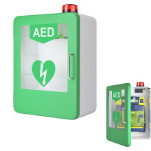 AED Defibrillator Wall Cabinet Plastic Cardiac Alarm Box, Adjustable Partition, Wide Glass Window, Fits Most AED Models