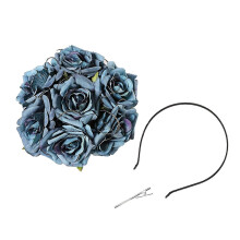 (Blue) Simulation Rose Flower Crown Hair Wreath Bridal Wedding Party Headband Hairpin Floral Fascinator Hat Festival Headpiece Burgundy