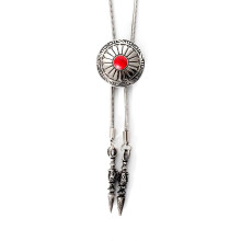 (red turquoise white) Bolo Tie for Men Western Masquerade Necktie with Alloy Star/Turquoise Buckle Decors Masquerade Costume Accessories