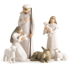 Krippenszene der Heiligen Familie, Miniatur-Krippe aus Kunstharz, handbemalt, traditionelle Weihnachtskrippe