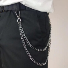 Catena in metallo stile punk per pantaloni, accessorio streetwear con ciondolo a spina e struttura multistrato, catena per pantaloni alla moda per