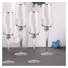 Elegant Gold Rim Champagne Flutes Set 240ml Hand Blown Crystal Glasses for Wedding 4pcs