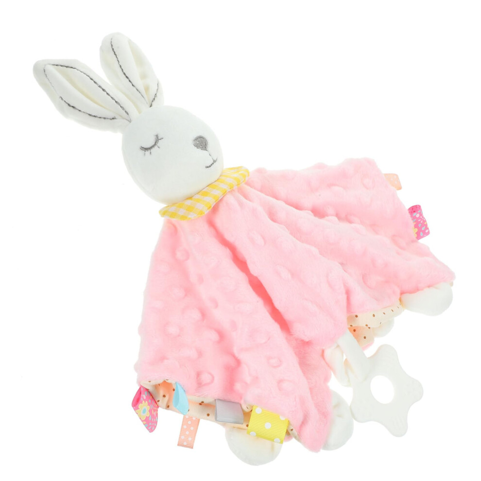 Soothing Blanket With Satin Ribbon Tags, Unisex Plush Rabbit Teether, Teething And Sensory Stimulation Machine Washable