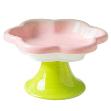 (pink flowers) Cats Food Bowl Ceramic Flower Shape Elevated Feeding Plate for Neck Comfort Nonslip Easy To Clean Cats Feeding Supply