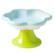 (blue flowers) Cats Food Bowl Ceramic Flower Shape Elevated Feeding Plate for Neck Comfort Nonslip Easy To Clean Cats Feeding Supply