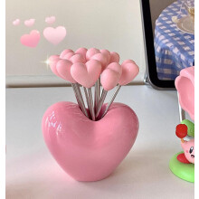 Set of 10 Stainless Steel Fruit Forks with Pink Love Holder, Reusable Mini Dessert Forks for Party