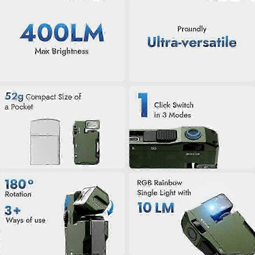 (Green) Magnetic Portable Mini Flashlight Rechargeable G5 EDC Flashlight IPX6 Wate 2
