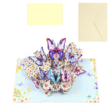 3D Butterfly and Flower Pop Up Card Handmade Greeting for Birthday Wedding Anniversary with Envelope