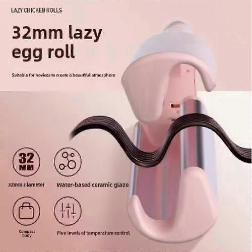 (Yellow)32mm Egg Shaped Curling Iron V-Shape Wave Pattern Negative Ion Water Wave Texture Damage Free Hair Styling Tool for Dormitory 2