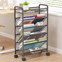 Rolling Book Cart 6 Tier Metal Shelf with Lockable Wheels, Tall Narrow Storage Organizer for Home and Office (Black)