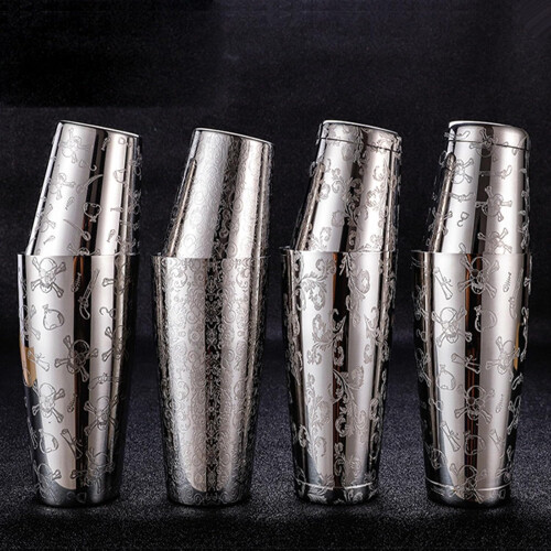 304 Stainless Steel Cocktail Shaker Large Capacity Engraved Pattern Rust Resistant Bartender Set 1