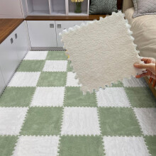 Soft Velvet Interlocking Carpet Tiles 20 Pcs 12x12in White and Green Plush Foam Mats Puzzle Mats Cozy Home Decor