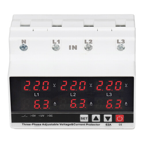 Protector di sotto/tensione e sovracorrente trifase AC120-300V 63A con reset