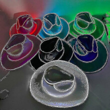 (White) Disco Luminous Led Bride Cowgirl Hat Glowing Light Bar Cap Bachelorette Party Supplies Flashing Neon Western Cowboy Hat