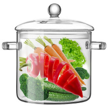 Glass Cooking Pot 1900ml Borosilicate Saucepan with Lid, Dual Handles, Vent Hole, Heat Resistant