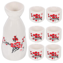 Japanese Sake Set Frosted Porcelain with Cups, Vintage Design for Home and Restaurant Use